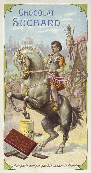 Bucephalus tamed by Alexander the Great (chromolitho)