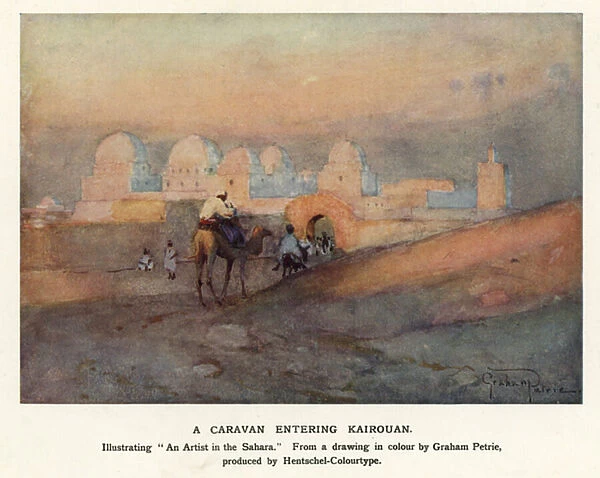 A caravan entering Kairouan (colour litho)