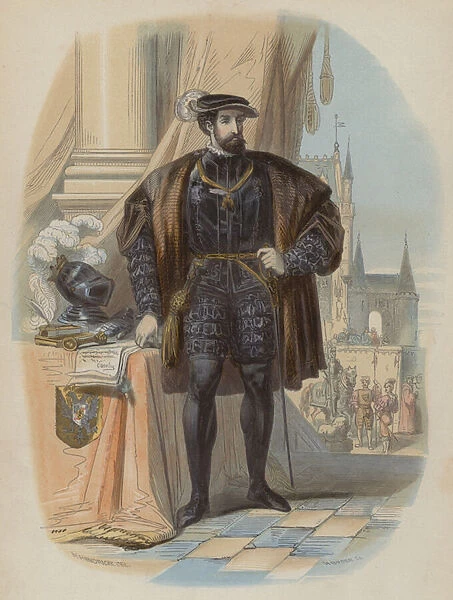 Charles V, Holy Roman Emperor (coloured engraving)