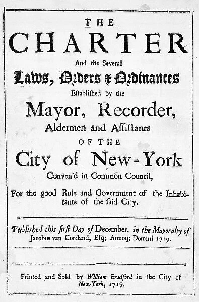 Charter of the City of New York, 1719 (print)