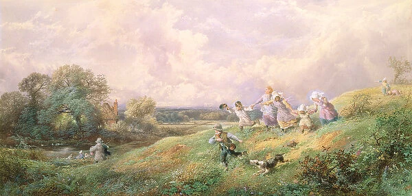 Children Running Down a Hill (w  /  c)