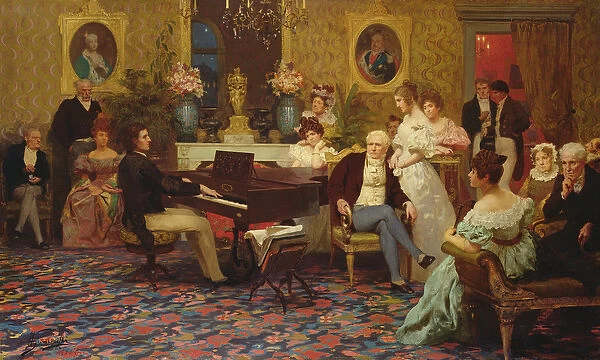 Chopin Playing the Piano in Prince Radziwills Salon, 1887 (oil on canvas)