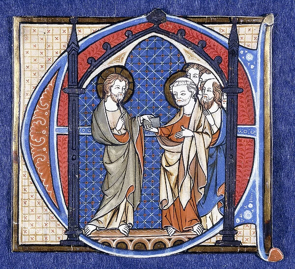 Christ presents the mission to St. Peter, c. 1320 (paint on vellum)