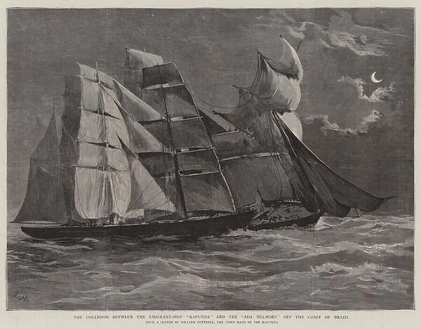 The Collision between the Emigrant-Ship 'Kapunda'and the 'Ada Melmore'off the Coast of Brazil (engraving)