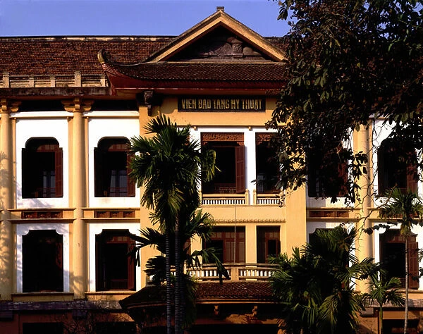 Colonial Architecture in Vietnam: Detail of the facade of the Museum of Fine Arts of Hanoi