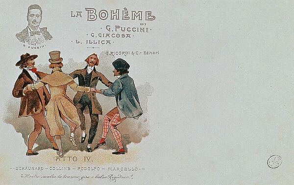 Commemorative Postcard of the opera La Boheme, by Giacomo Puccini (1858-1924)