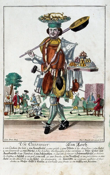 A cook. Engraving by Martin Engelbrecht (1684-1756), in '