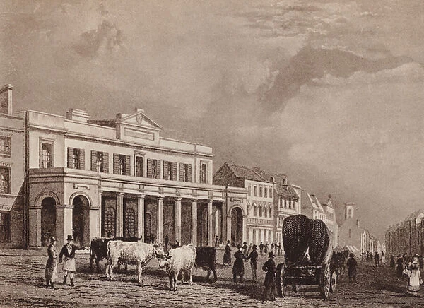 The Corn Market Colchester Essex, from a drawing by W Bartlett 1831 (litho)