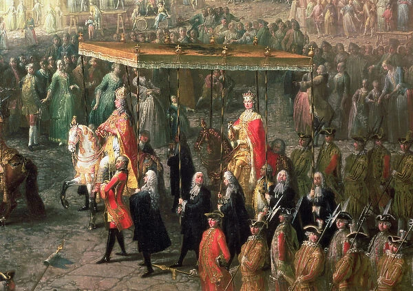 The coronation procession of Joseph II (1741-90) Emperor of Germany, in Romerberg