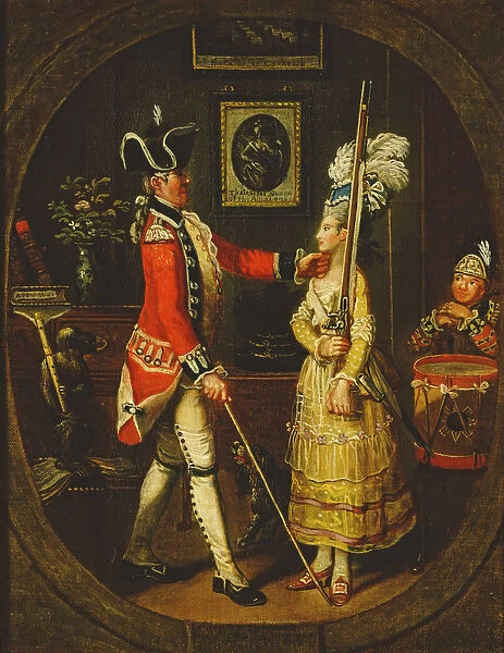 Corporal Cartouch teaching Miss Camp-Love her Manual Exercise, 1778 (oil