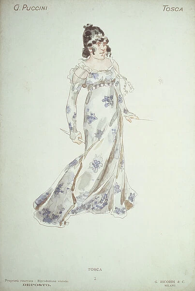 Costume design in Tosca by Giacomo Puccini (1858-1954) (w  /  c on paper)