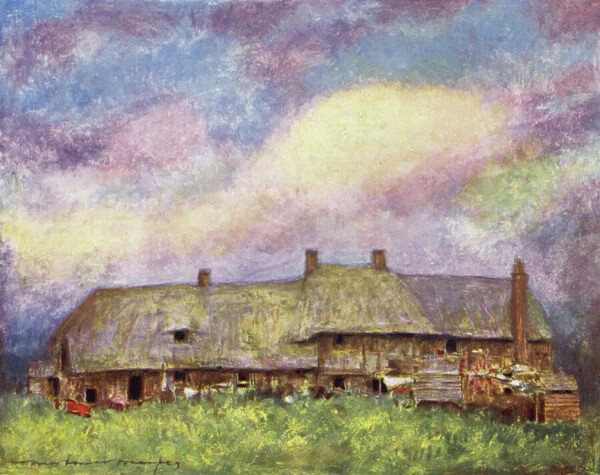 Cottages, Dorchester (colour litho)