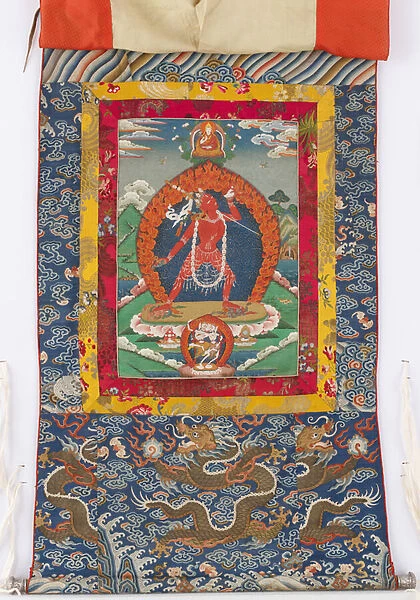 Dakini, 19th century painting, 19th and 18th century textile borders (pigments on silk)
