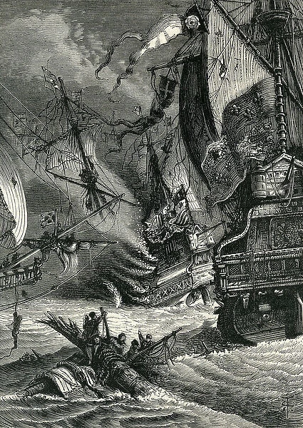 Destruction of the Spanish Armada, 1865 (engraving)