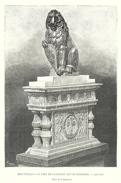 Donatello, Le Lion de Florence, dit Le Mazocco, 1386-1466, Place de la Seigneurie (engraving)