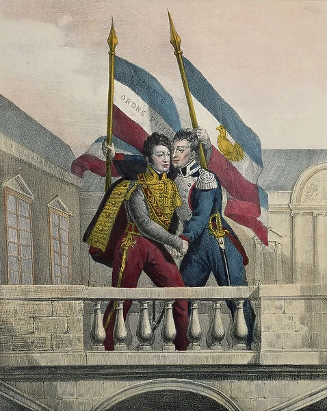 The Duke of Orleans embracing General La Fayette and raising the national colours