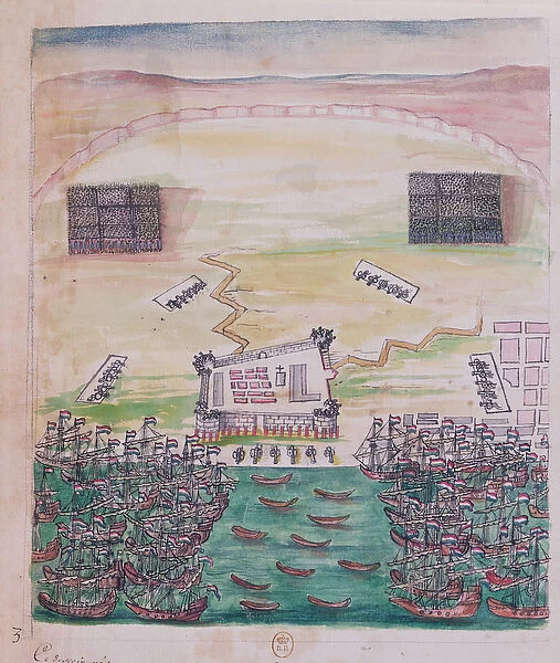 The Dutch siege of Pondicherry in August 1693, illustration from the travel diary of a
