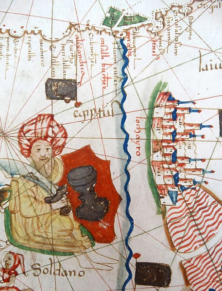 Egypt and the Red Sea detail from a Renaissance map of Europe, Jacopo Russo (after) 1528