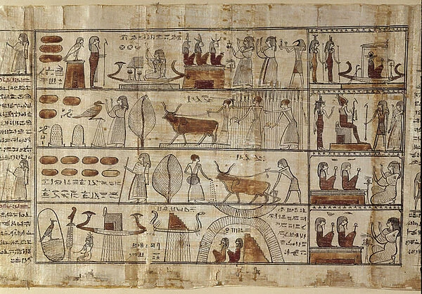 Egyptian antiquitis: the Elysees fields. Painting on papyrus from the Book of the Dead
