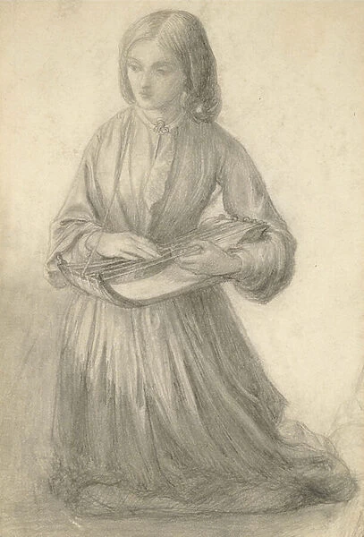 Elizabeth Siddal playing a Stringed Instrument, c. 1852 (graphite on off-white paper)
