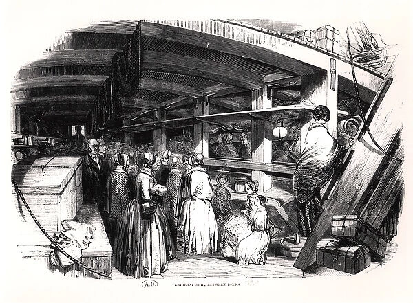 Emigrant ship, between decks, 1850 (engraving) (b  /  w photo)