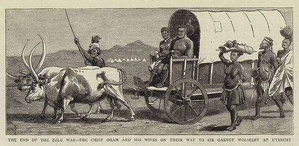 The End of the Zulu War, the Chief Oham and his Wives on their Way to Sir Garnet Wolseley at Utrecht (engraving)