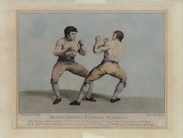 English prizefighters Daniel Mendoza and Richard Humphreys at their boxing match on 29 September 1790 (engraving)