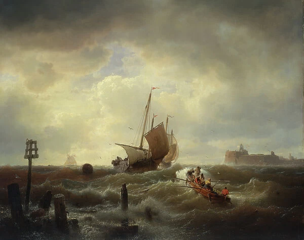 The Entrance to the Harbour at Hellevoetsluys, 1850 (oil on canvas)