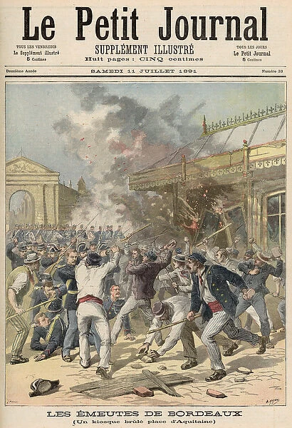 Events in Bordeaux: Burning a Kiosk in Place d Aquitaine, from Le Petit Journal