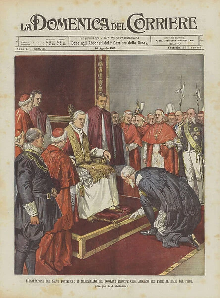 The Exaltation Of The New Pontiff, The Marshal Of The Prince Chigi Conclave Admitted For The First To Kiss The Foot (colour litho)