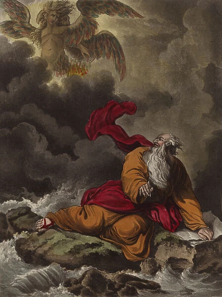 Ezekiel and the cherubim (etching)