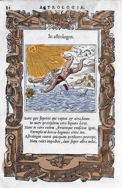 The Fall of Icarus - The Fall of Icarus. Colourful Xylography of the 16th century