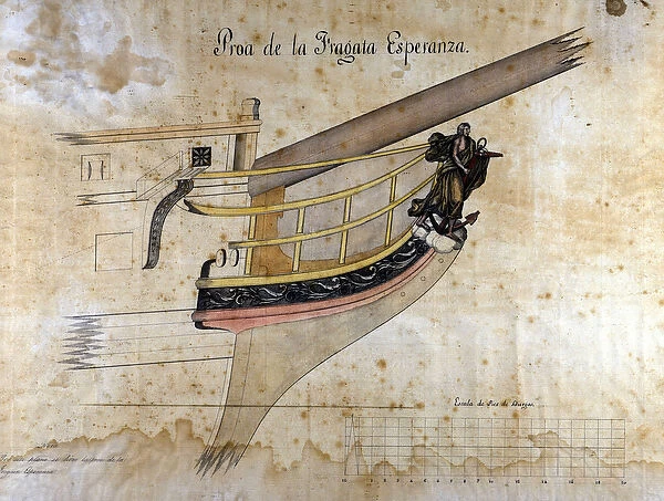 Figure of the Spanish fregate of 42 guns Esperanza. Watercolour, 1834