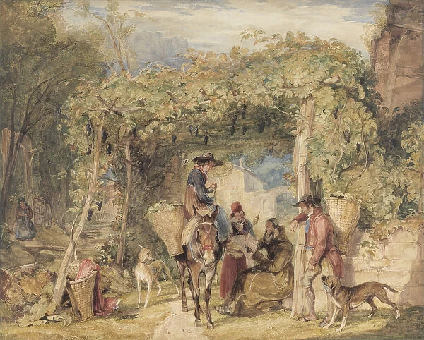 Figures and Animals in a Vineyard, c. 1829 (w  /  c, gouache & graphite on paper)