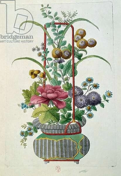 Flower pot. Engraving by Jean Antoine Fraisse (18th century), 18th century