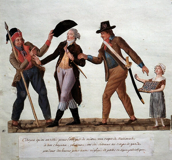 French Revolution: 'citizen arrete to force him to put a national cockard