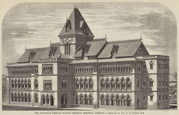 The Goculdas Tejpall Native General Hospital, Bombay (engraving)