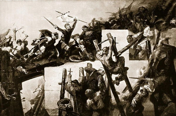 Godfrey de Bouillon at the Siege of Jerusalem (litho)