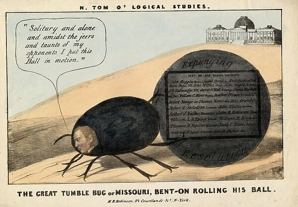 The great tumble bug of Missouri: Benton rolling his ball, 1837 (colour litho)