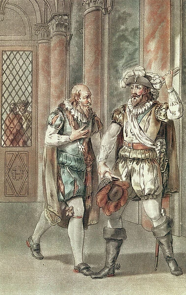 Henry IV conversing with Sully (coloured engraving)