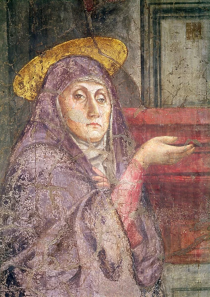 The Holy Trinity, detail of the head of the Virgin Mary, 1427-28 (fresco) (detail