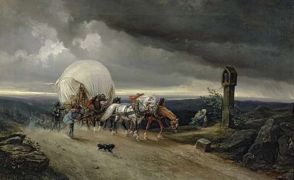 Horses Drawing Carts up a Hill, 1856 (oil on canvas)