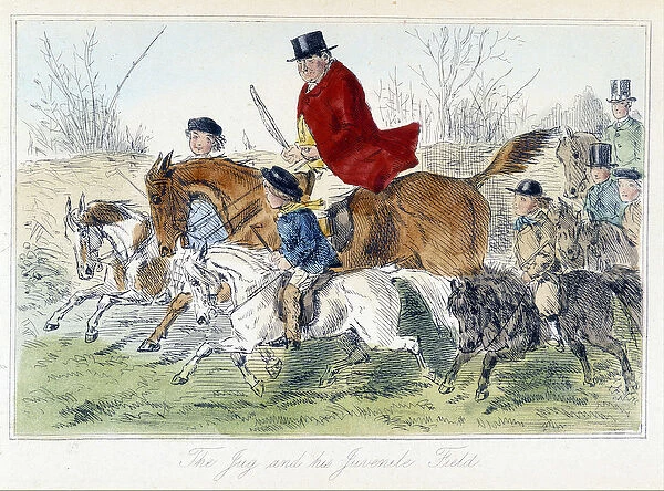 Hunting scene, English caricature about fox hunting draws from '