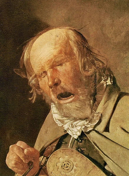 The hurdy-gurdy player, detail of the head, c. 1620-25 (oil on canvas)