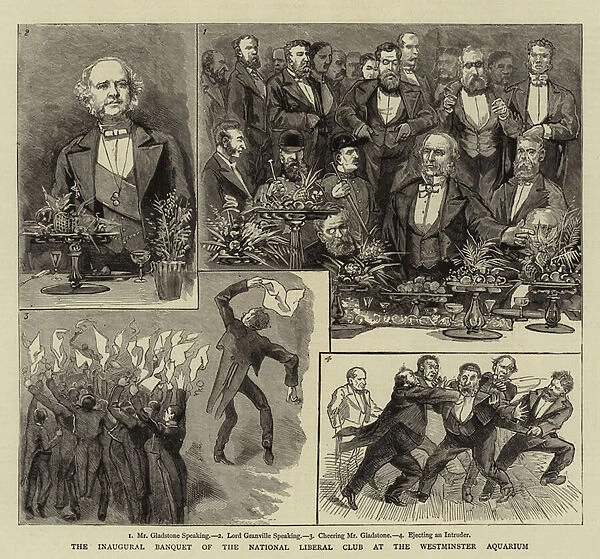 The Inaugural Banquet of the National Liberal Club at the Westminster Aquarium (engraving)