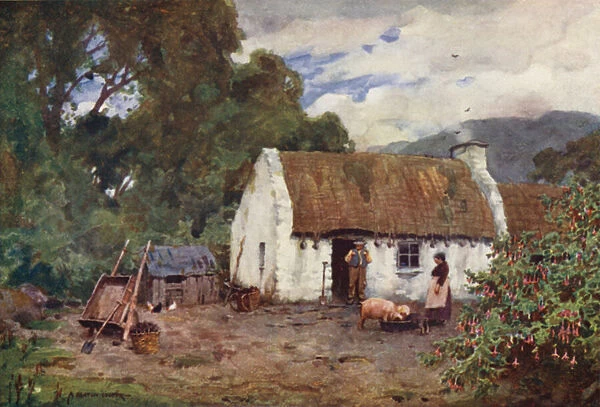 Irish Cottage Life in County Donegal (colour litho)