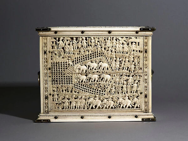 Ivory cabinet (wood & tortoiseshell, overlaid with carved ivory decoration, with silver gilt & brass gilt, & traces of red pigment)