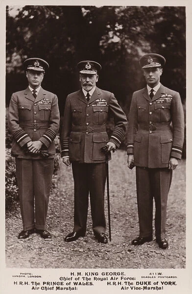 King George V, the Prince of Wales and the Duke of York in Air Force uniform (b  /  w photo)