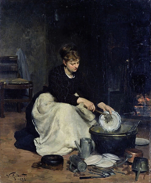 The Kitchen Maid Washing-Up (oil on canvas)