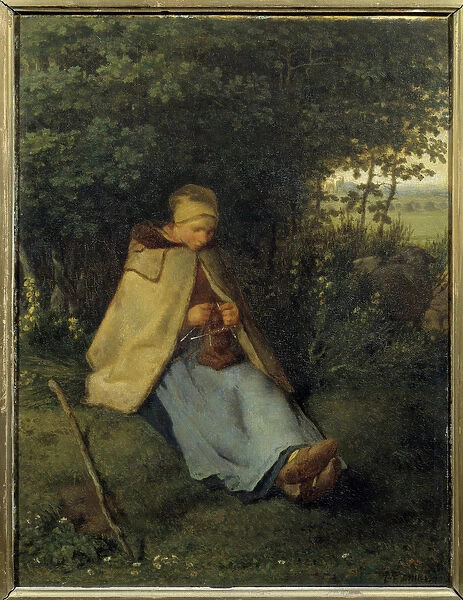 The knitter Painting by Jean Francois Millet (1814-1875) 1858 Sun